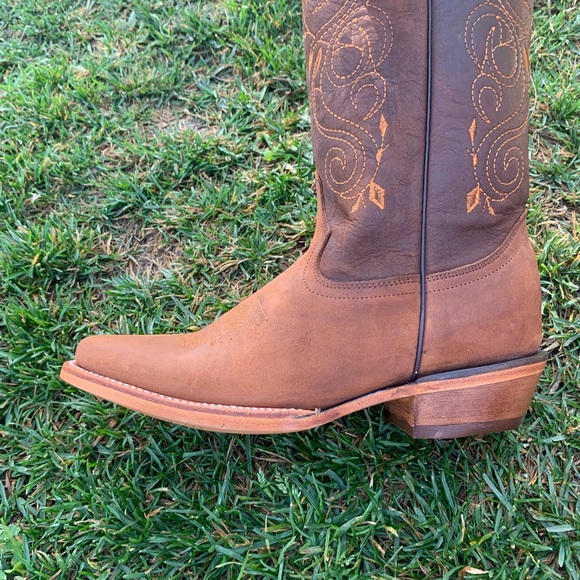 Women's Western Cowgirl Boots Cubans heel 404 tan - Picture 6 of 7